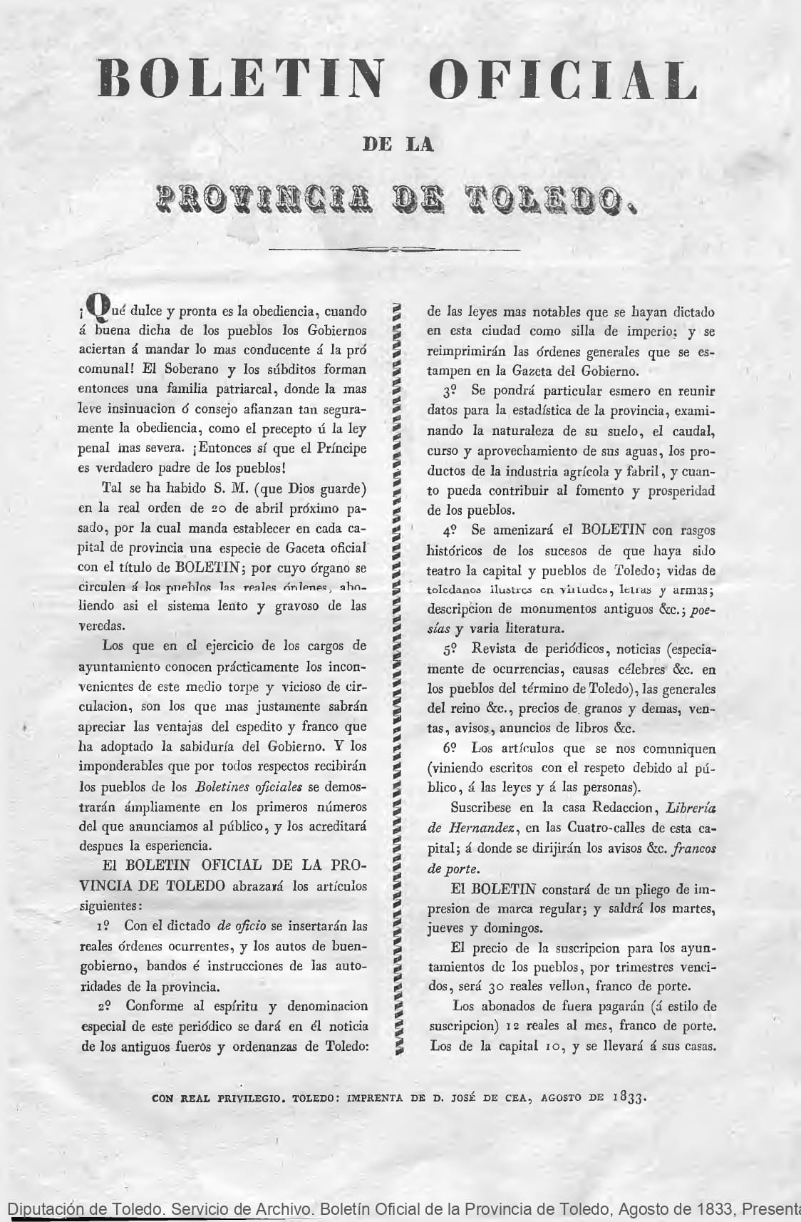 BOPT. Agosto de 1833