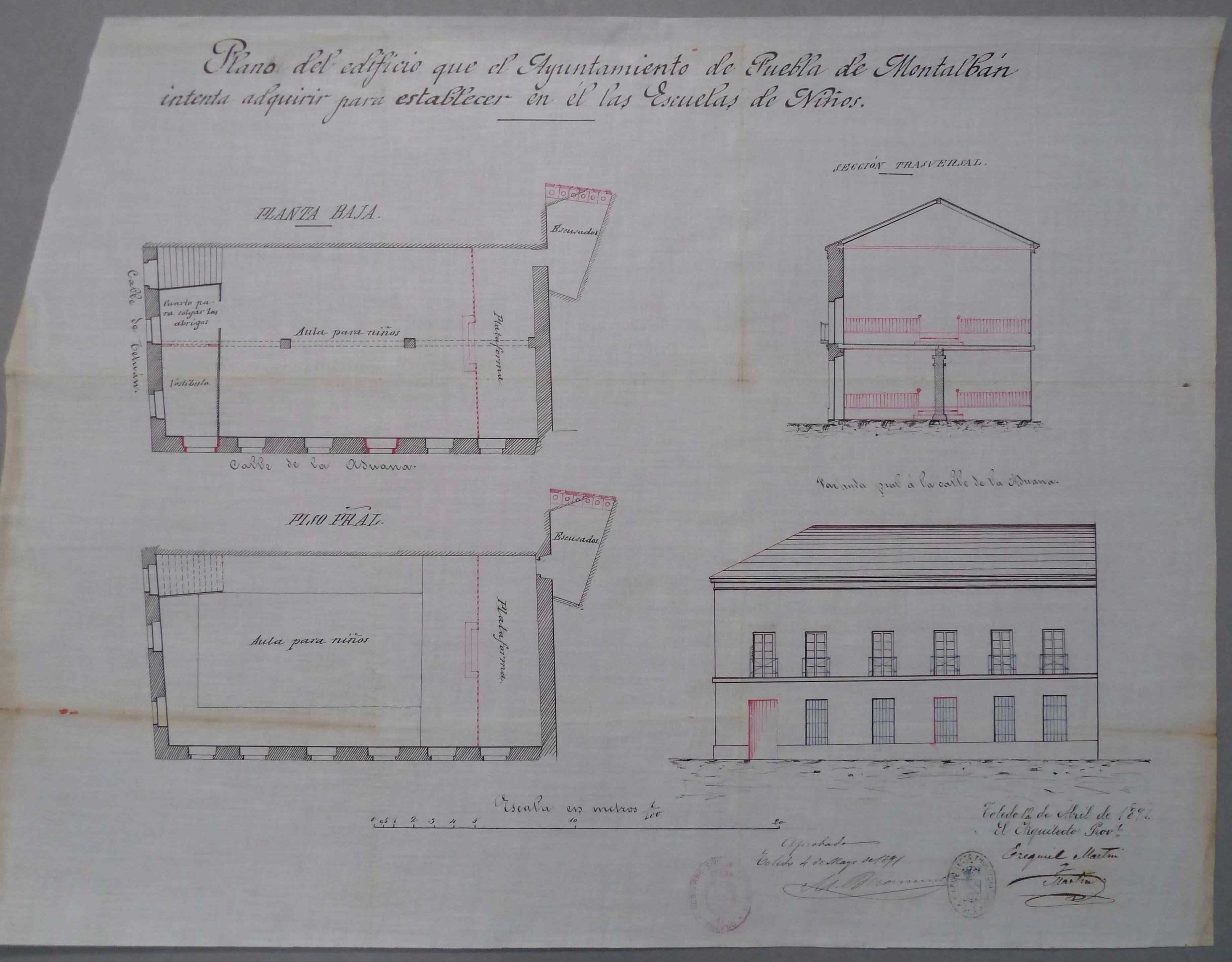 La Puebla de Montalbán. Plano reforma edificio escuelas,1891