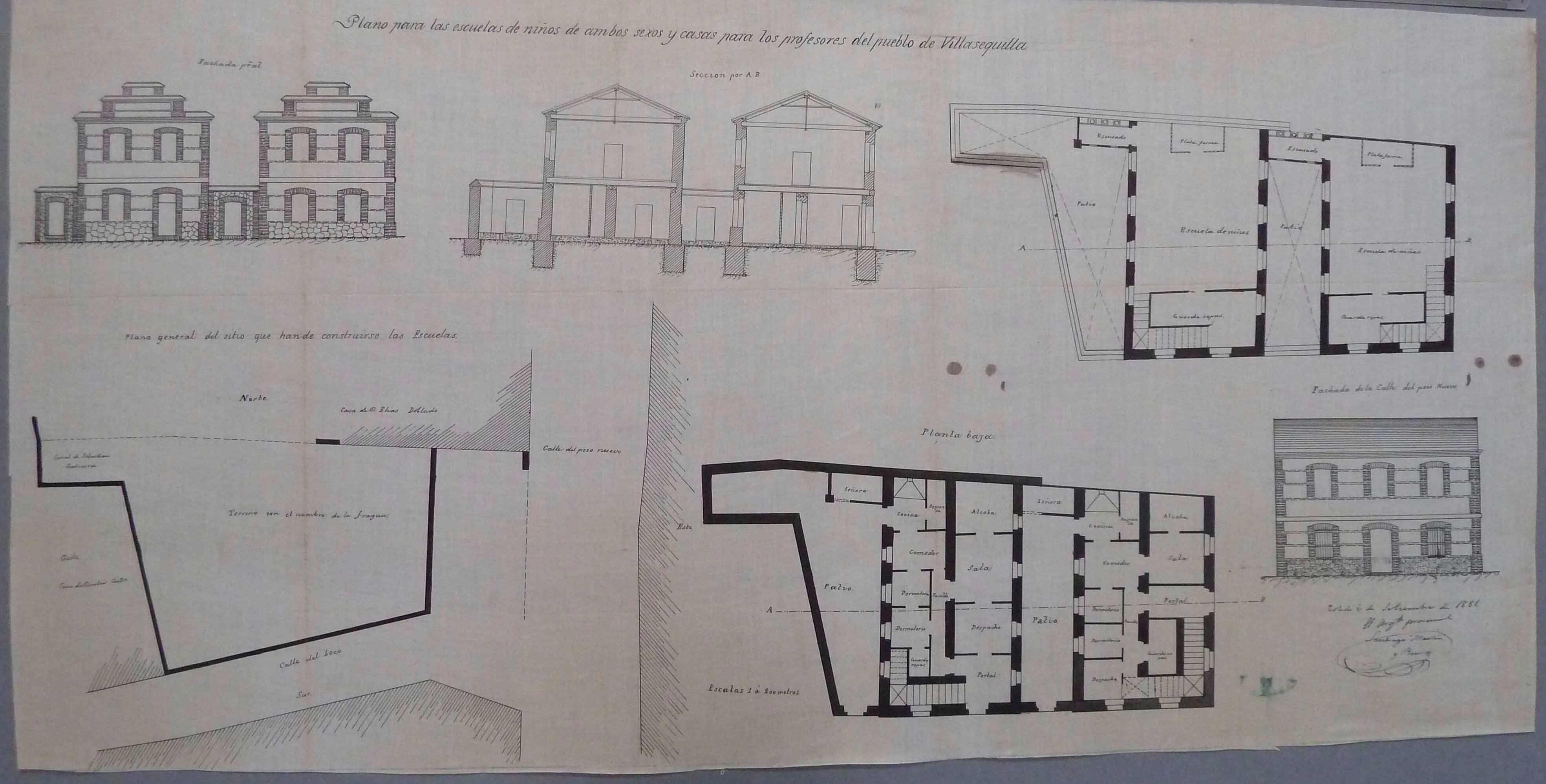 Villasequilla. Plano edificio escuelas públicas, 1881