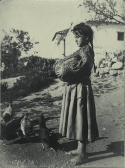 g.-Niña alimentando a las gallinas