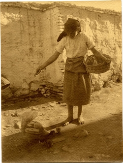 t.-Mujer alimentando gallinas