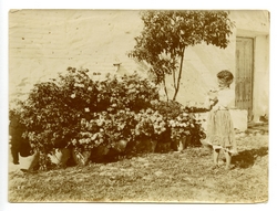 w.-Retrato de una niña jugando con un gato