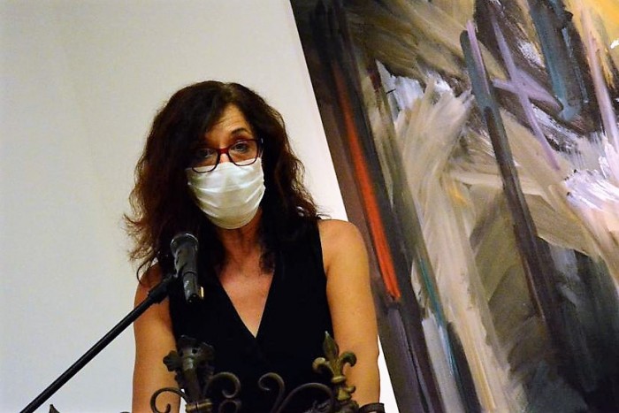 Imagen de Ana Gómez en un momento de su intervención en el museo de La Celestina en La Puebla de Montalbán