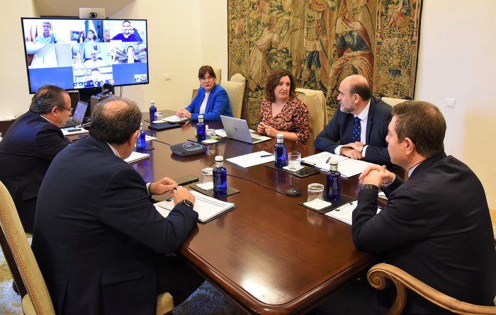 Imagen de Álvaro Gutiérrez en la videoconferencia con los presidentes de diputaciones de la región