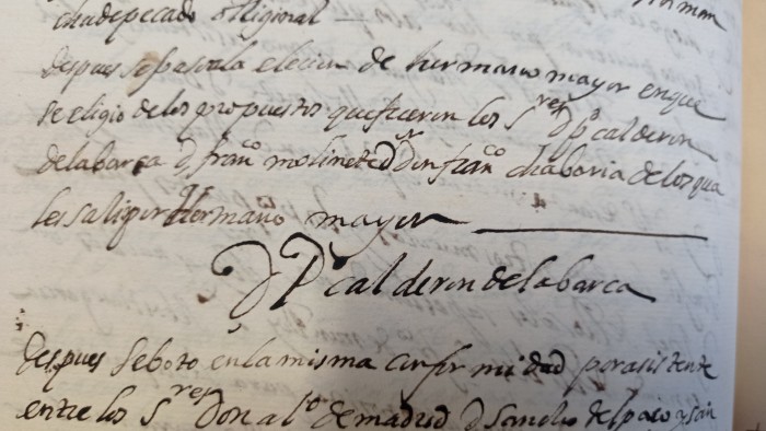 Imagen de Referencia a Calderón de la Barca en los documentos que se exponen