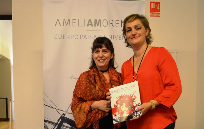 María Ángeles García con Violeta Monreal, ilustradora del cuento de la pintora Amelia Moreno