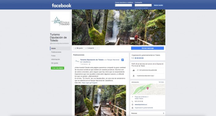 Aspecto del perfil de Facebook destinado a promocionar el turismo en la provincia