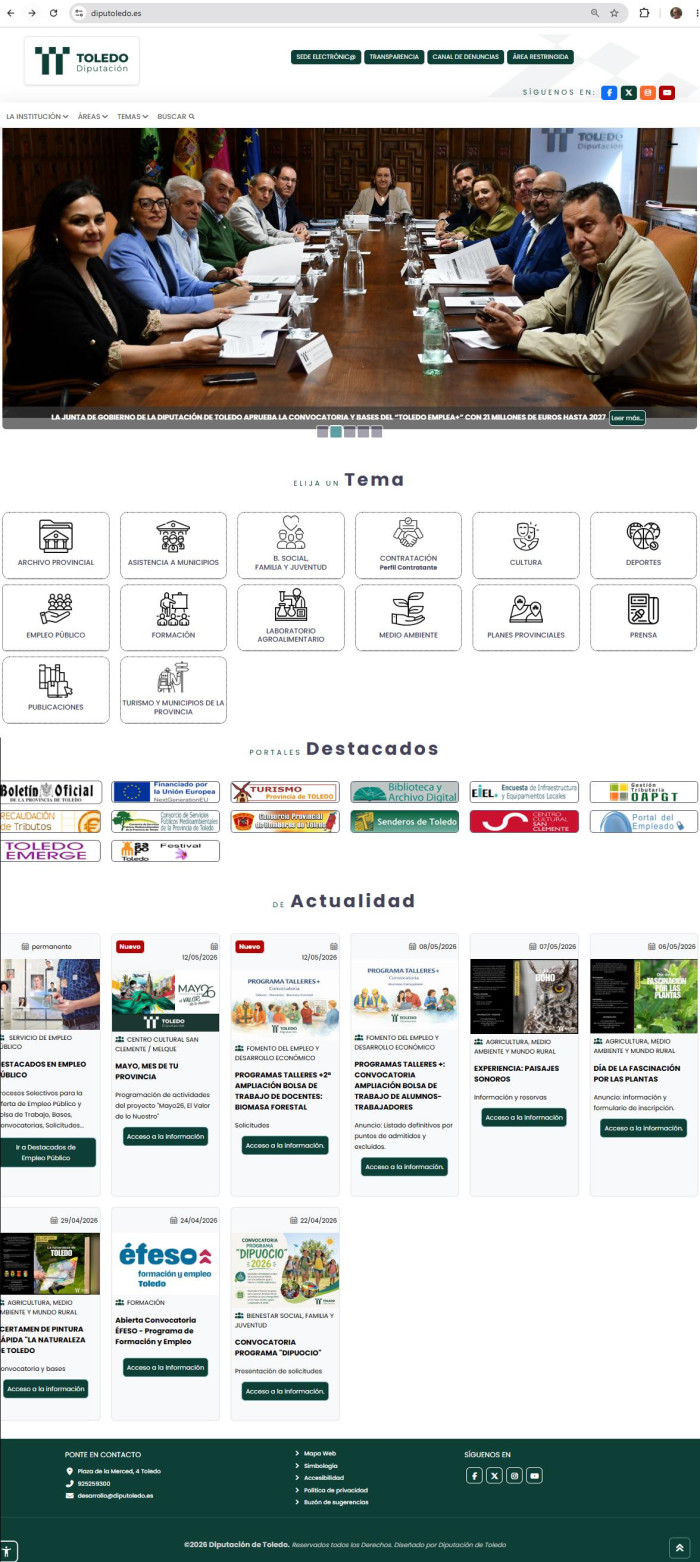 Captura imagen nueva página web Diputación