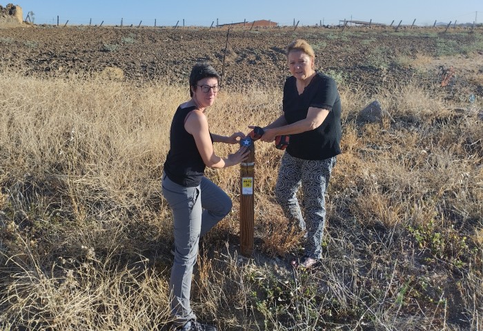 Imagen de La alcaldesa de Menasalbas junto a la técnica de Medio Ambiente coloca las balizas