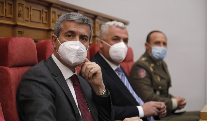 Imagen de Álvaro Gutiérrez en un momento del acto institucional (foto Cortes de Castilla-La Mancha)