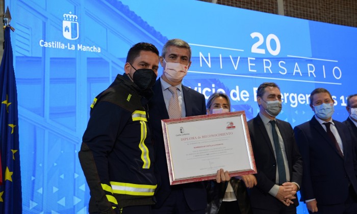 Álvaro Gutiérrez en el acto conmemorativo del 20 aniversario del 112 de Castilla-La Mancha